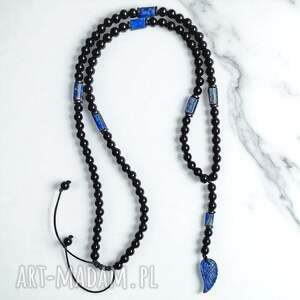 WING: lapis lazuli, onyks: naszyjnik długi: skrzydło anioła