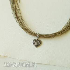 Prezent Serce Naszyjnik lniany, wisiorek, z sercem