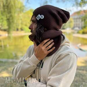 męska luźna czapka z bawełny logo kolorowe brąz