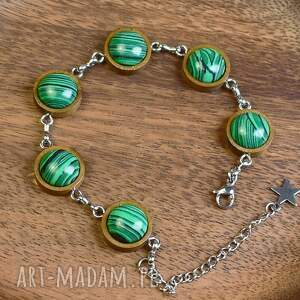 Drewniana bransoletka - malachit 112 - z kamieniem