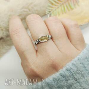 Prezent Pierścionek Cytryn regulowany stal chirurgiczna handmade