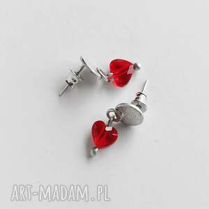 Kolczyki serduszka z matowego srebra 925 i Swarovski Elements - Katarzyna Kamińska