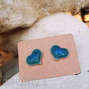 Prezent Damskie kolczyki sztyfty srebrne BŁĘKITNE SERCA CERAMICZNE