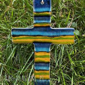 Kolorowy ceramiczny krzyżyk na ścianę handmade