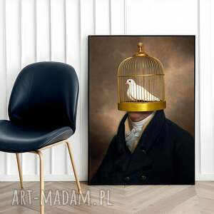 plakat w złotej klatce - format 50x70 cm salonu, dekoracja domu