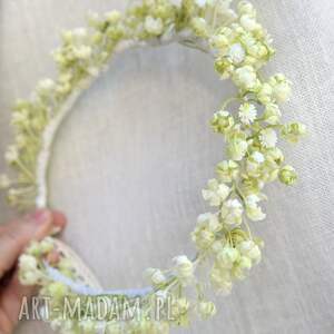 Waniliowa mgiełka - wianek komunijny i ślubny z drobnych