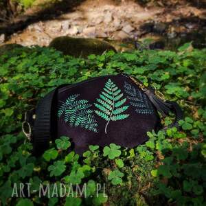 nerka mini liście paproci, paproć las góry, haftowana zapętlona nitka torebki