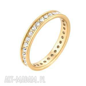 Złota obrączka z bezbarwnymi kryształami Preciosa r.14, kryształ