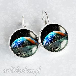 kolczyki planeta piekne i unikatowe z grafiką w szkle, ziemia, kosmos