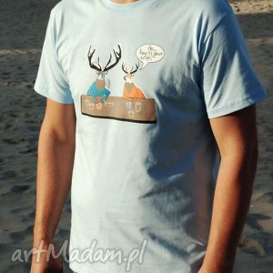 t-shirt podkoszulek z autorskim wzorem jelenie kolor jasnoniebieski s - m l