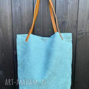 Torba tote XXL - szałwia, na ramię, welur