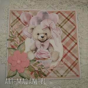 Kartka na roczek dla dziewczynki - różowa kartka handmade