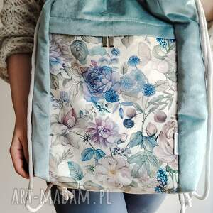 workoplecak i torebka 2w1 niebieska łąka z 3 kieszonkami smyczą na klucze
