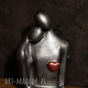 dekoracje rzeźba z gipsu, jesteś moim skarbem, srebrno - czerwona, wys 12,5 cm