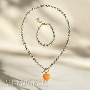 Prezent RAZEM TANIEJ: jaspis dalmatyński i serce: miodowe komplet