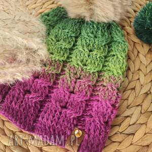 czapka czapka szydełkowa, z pomponem, na szydełku, ombre