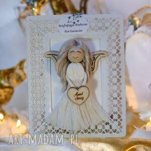 handmade dekoracje anioł stróż babci ażurowa ramka 1
