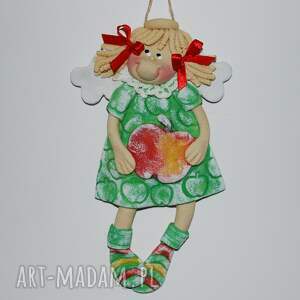a kto lubi jabłka - aniołek z masy solnej, prezent, dekoracja, anioł