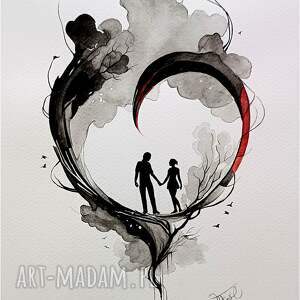 W objęciach serca, Akwarela 24x32 cm, postacie, kobieta, dziewczyna