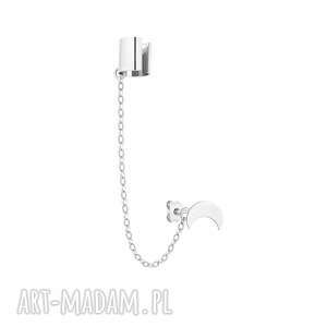 srebrna nausznica z łańcuszkiem i półksiężycem, księżyc rock, sztyft, srebro925