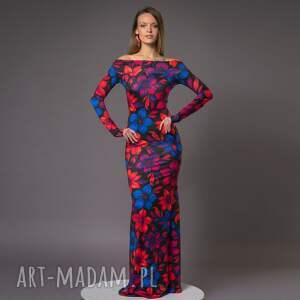 SUKIENKA Z ODSŁONIĘTYMI RAMIONAMI - JULIA MAXI FLOWER POWER, efektowna