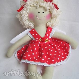 Aniołek lalka z bawełny 28 cm - ręcznie szyty prezent dla dziecka
