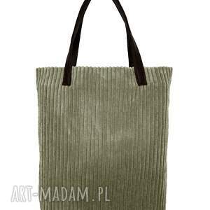 torba mr m cord khaki - uszy skóra naturalna, shopper, duża, pojemna, zamszowa