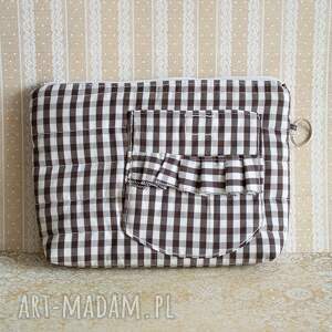 Kosmetyczka retro z kieszonkami - czekoladowa kratka