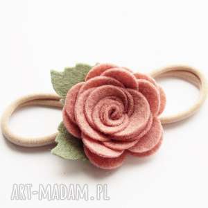 dla dziecka opaska do włosów z różyczką cameo pink, sesja foto, niemowlęca baby