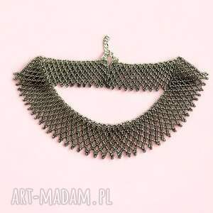 kolia koralikowa w kolorze ciemnego srebra | - Naszyjniki