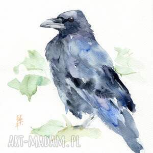 dom oryginalna akwarela kruk, ptaki mieszkanie, prezent, natura