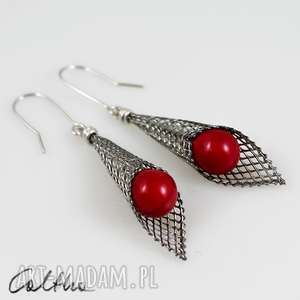 koralowe w rożku - kolczyki - wiszące krople, klipsy szklane, łezki