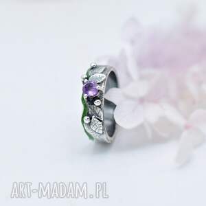 na święta upominki Pierścionek z Listkami i Ametystem