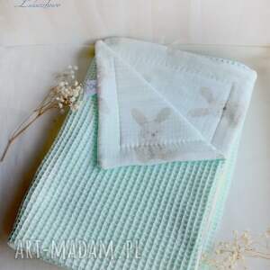 muślin wafel miętowy w króliczki, kocyk dziecięcy