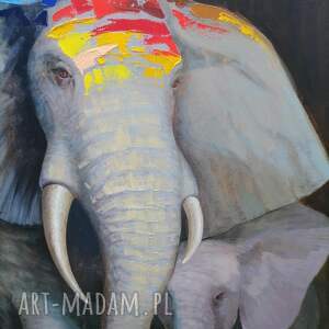 słonie słoń, olej, rodzina, ręcznie malowane