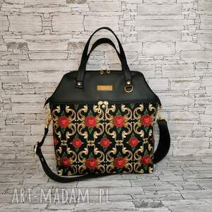 handmade na ramię torebka damska kuferek - róże welur tapicerski