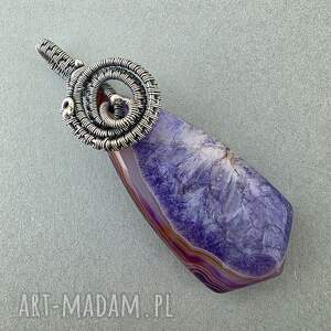 Mall - wisiorek z agatem i oksydowanym srebrem wire wrapping (handmade)