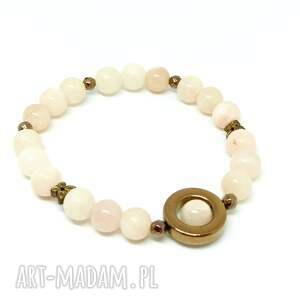 peach - bransoletka z kamieni jadeitu dodatkiem miedzianego hematytu