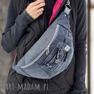 upcyklingowa jeansowa nerka xxl, mini plecak nerkoplecak na prezent, dżinsowa