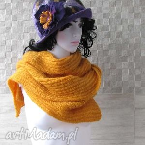 unikalny, szaliki musztardowy szal długi, akcesoria, zima, moda