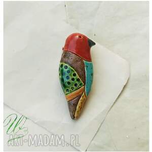 barwny 2, ceramika, broszka, ptak