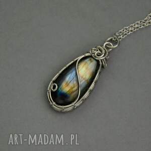 wisiorek z labradorytem wire wrapping stal chirurgiczna - Wisiorki