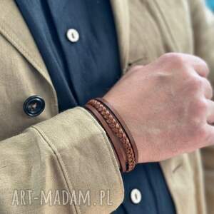 męska skórzana brązowa - plecionka rzna bransoletka