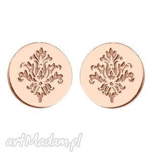 sotho kolczyki kółeczka z rozetą różowego złota, modne kobiece, sztyfty