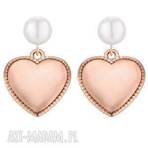 kolczyki perły z sercami różowego złota, serduszkami gavbari