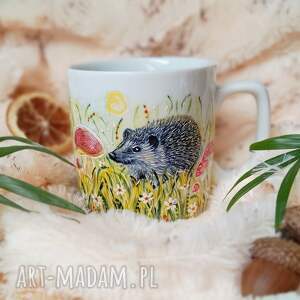 kubki barwny ręcznie malowany kubek jeżyk łąka słońce porcelana jeż, prezent