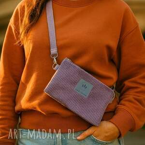 Sztruksowa mini saszetka na telefon Fioletowa, mała nerka