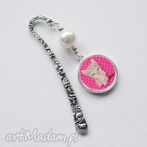 zakładka perkotek, kot, perła, grafika, groszki, bali, kwiat