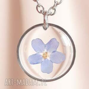 handmade naszyjniki srebrny naszyjnik z kwiatem niezapominajki na przezroczystym tle