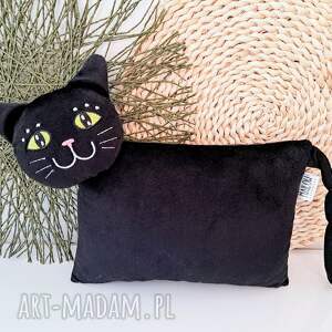 handmade maskotki mała poduszka czarny kot kotek przytulanka